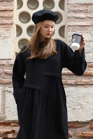 Asimetrik Fitilli Elbise Siyah - 3