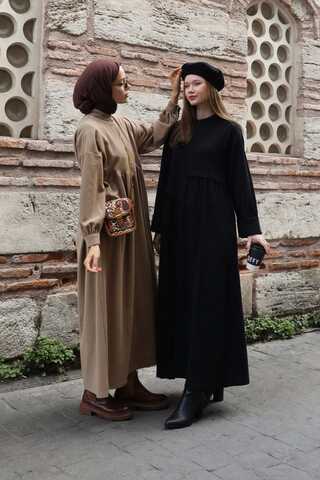 Asimetrik Fitilli Elbise Siyah - 5