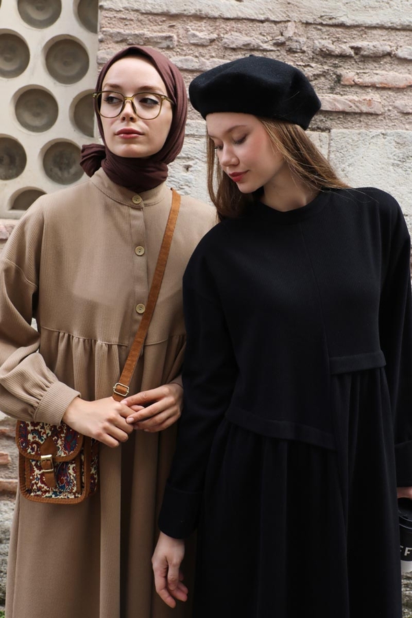 Asimetrik Fitilli Elbise Siyah - 7