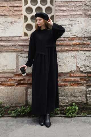 Asimetrik Fitilli Elbise Siyah - 2