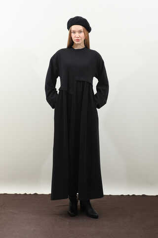 Asimetrik Fitilli Elbise Siyah - 9