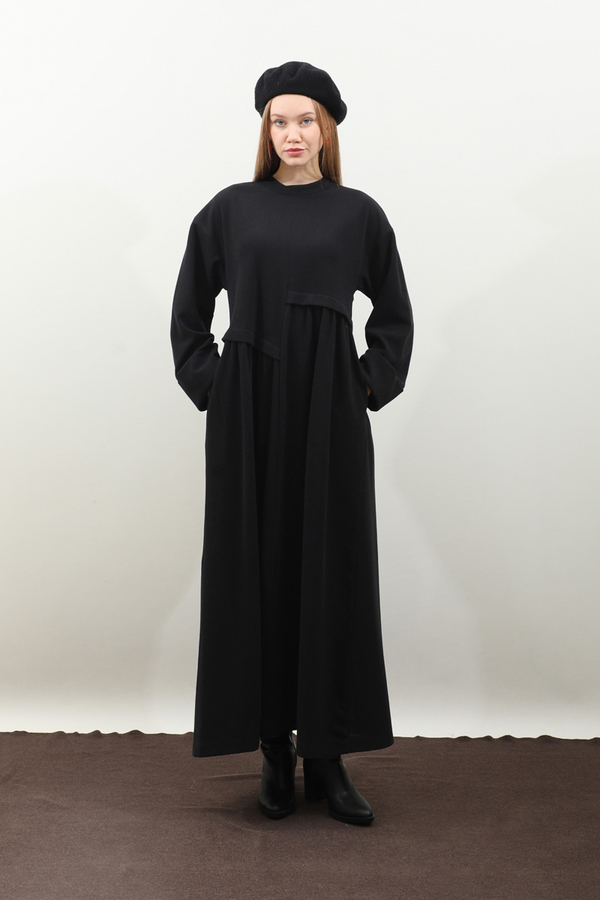 Asimetrik Fitilli Elbise Siyah - 9