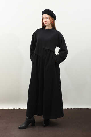 Asimetrik Fitilli Elbise Siyah - 10