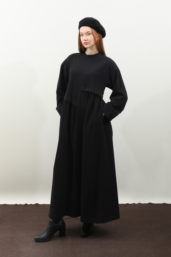 Asimetrik Fitilli Elbise Siyah - 10