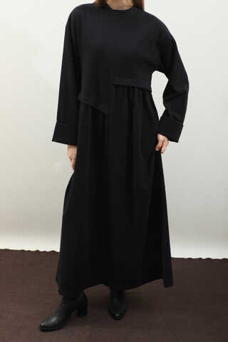 Asimetrik Fitilli Elbise Siyah - 12