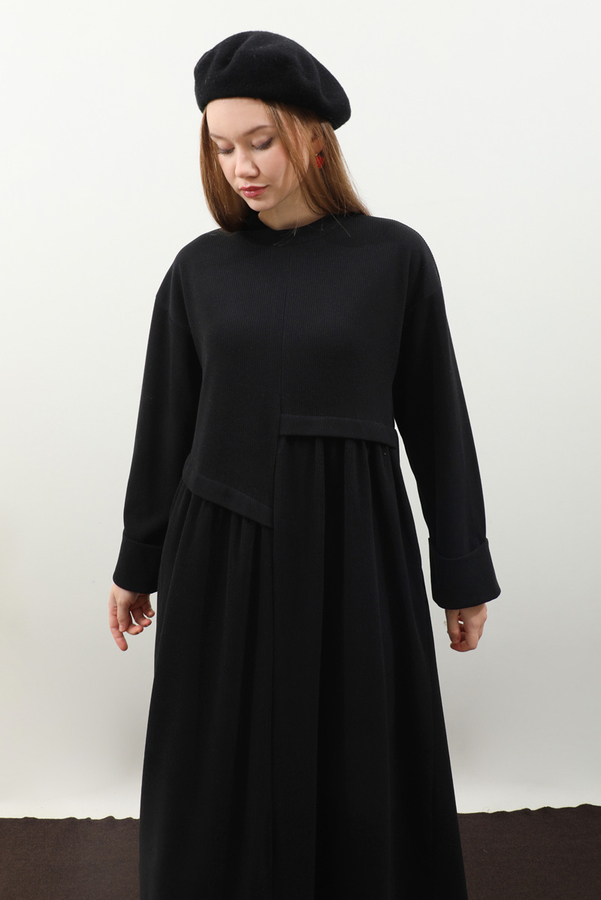 Asimetrik Fitilli Elbise Siyah - 13