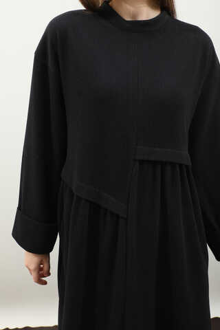 Asimetrik Fitilli Elbise Siyah - 14