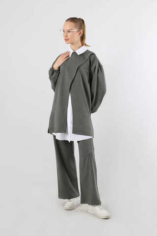 Asimetrik Gömlekli Tunik Takım Antrasit - 3