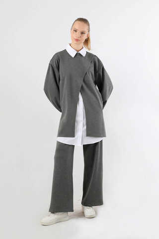 Asimetrik Gömlekli Tunik Takım Antrasit - 5