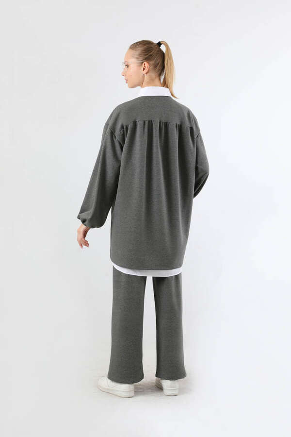 Asimetrik Gömlekli Tunik Takım Antrasit - 6