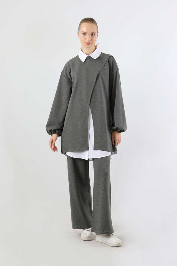 Asimetrik Gömlekli Tunik Takım Antrasit - 1