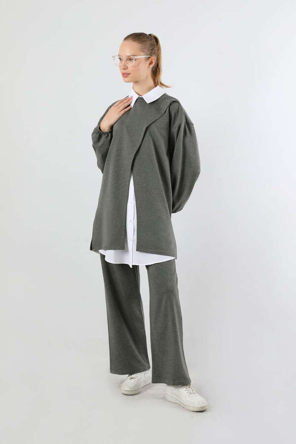 Asimetrik Gömlekli Tunik Takım Antrasit - 3