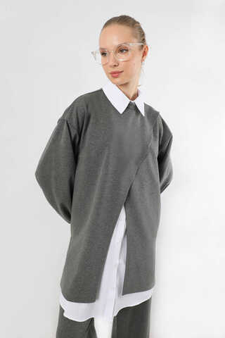 Asimetrik Gömlekli Tunik Takım Antrasit - 4
