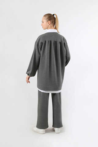 Asimetrik Gömlekli Tunik Takım Antrasit - 6