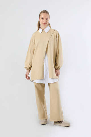 Asimetrik Gömlekli Tunik Takım Bej - 1