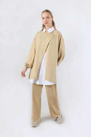 Asimetrik Gömlekli Tunik Takım Bej - 3