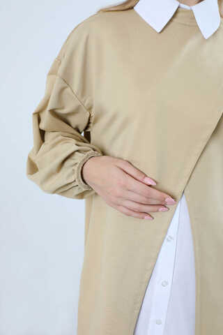 Asimetrik Gömlekli Tunik Takım Bej - 4