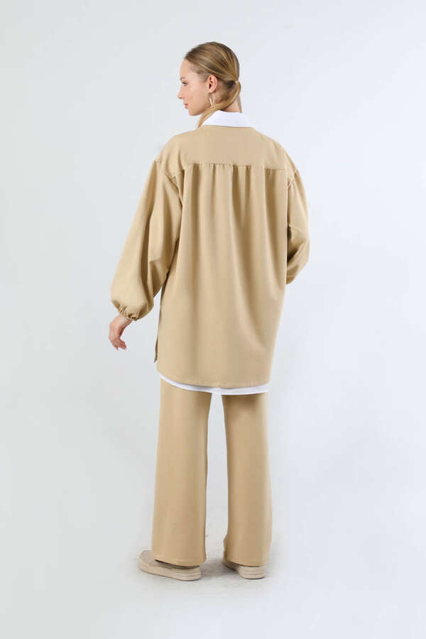 Asimetrik Gömlekli Tunik Takım Bej - 6
