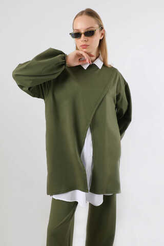 Asimetrik Gömlekli Tunik Takım Haki - 2