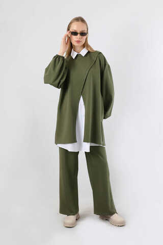 Asimetrik Gömlekli Tunik Takım Haki - 3