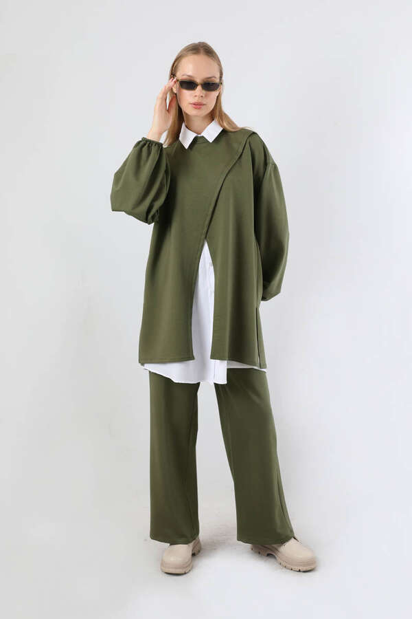 Asimetrik Gömlekli Tunik Takım Haki - 3