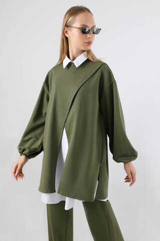 Asimetrik Gömlekli Tunik Takım Haki - 4