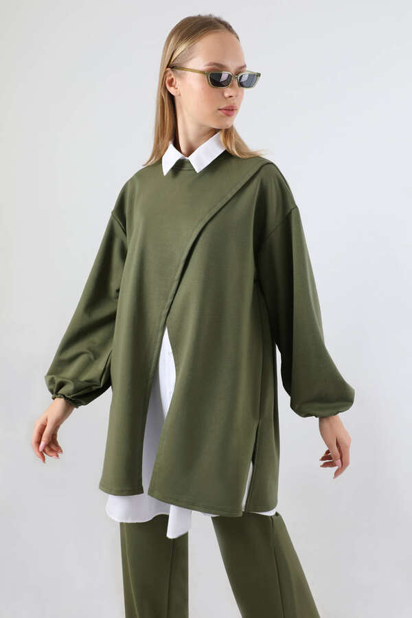 Asimetrik Gömlekli Tunik Takım Haki - 4