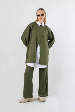 Asimetrik Gömlekli Tunik Takım Haki - 5
