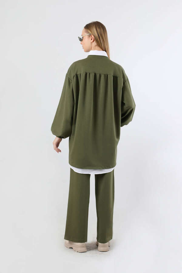 Asimetrik Gömlekli Tunik Takım Haki - 6