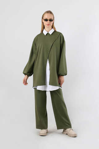Asimetrik Gömlekli Tunik Takım Haki - 1