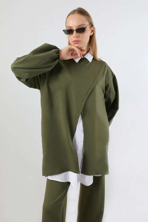 Asimetrik Gömlekli Tunik Takım Haki - 2