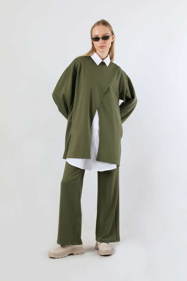 Asimetrik Gömlekli Tunik Takım Haki - 5