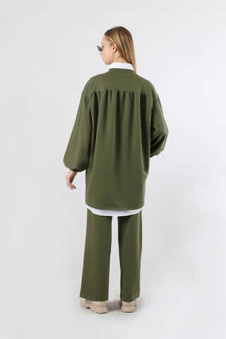Asimetrik Gömlekli Tunik Takım Haki - 6