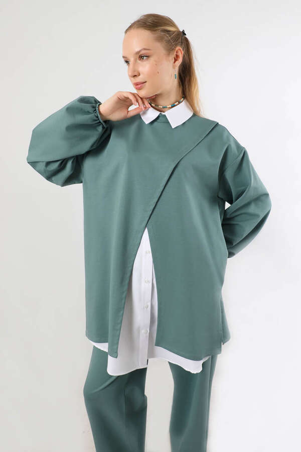 Asimetrik Gömlekli Tunik Takım Mint - 2