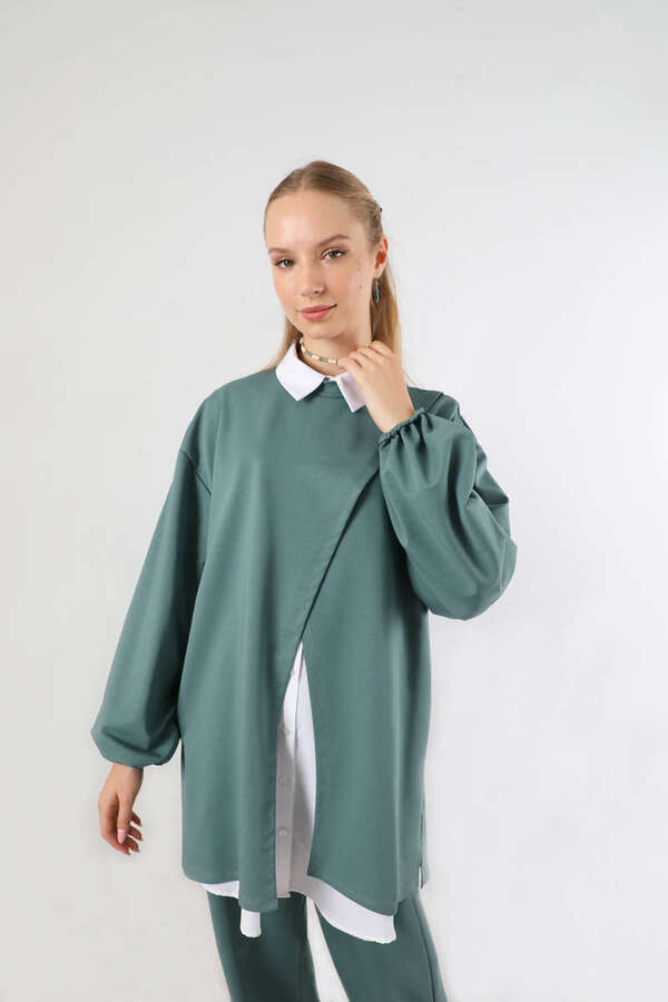 Asimetrik Gömlekli Tunik Takım Mint - 4