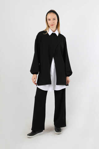 Asimetrik Gömlekli Tunik Takım Siyah - 3