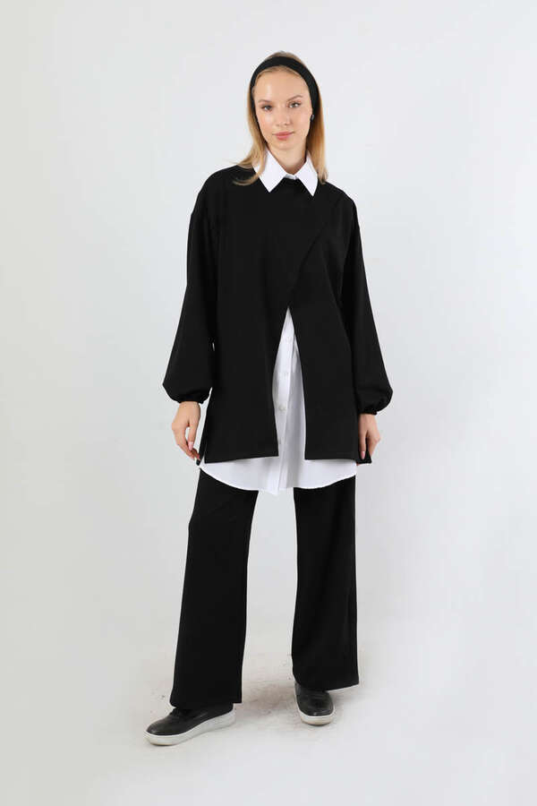 Asimetrik Gömlekli Tunik Takım Siyah - 3