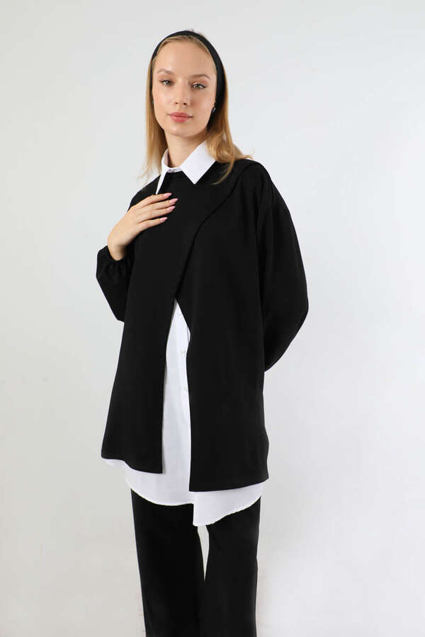 Asimetrik Gömlekli Tunik Takım Siyah - 4
