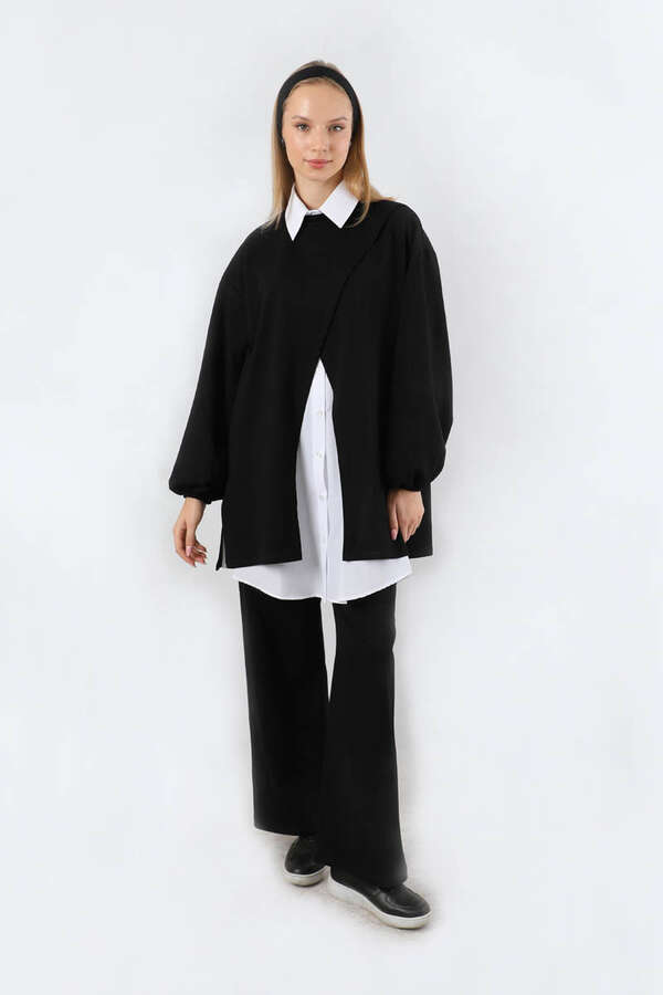 Asimetrik Gömlekli Tunik Takım Siyah - 5