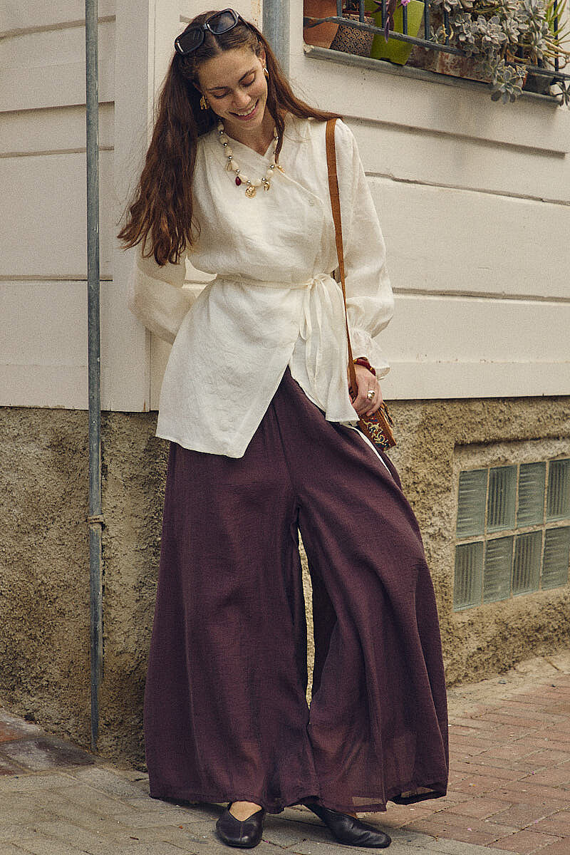 Asimetrik Kruvaze Tencel Gömlek Taş - 4