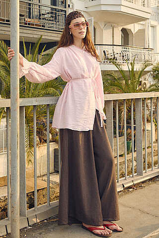 Asimetrik Kruvaze Tencel Gömlek Toz Pembe - 7