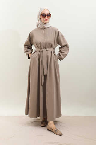 Asimetrik Nervür Detaylı Elbise Vizon - 2