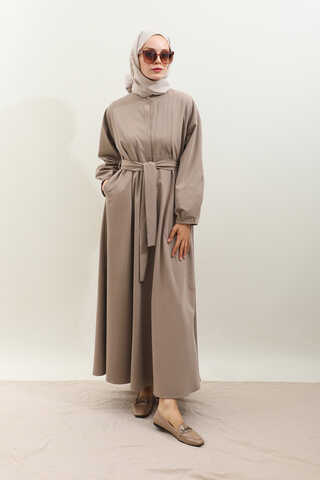 Asimetrik Nervür Detaylı Elbise Vizon - 3