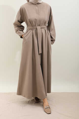 Asimetrik Nervür Detaylı Elbise Vizon - 5