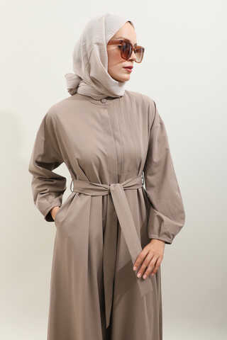 Asimetrik Nervür Detaylı Elbise Vizon - 6