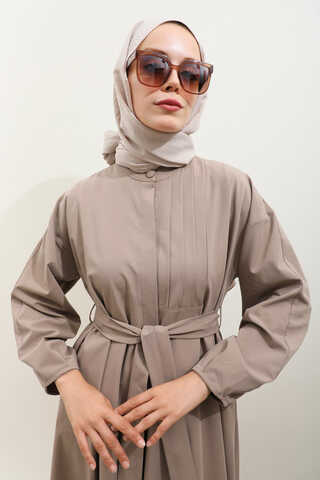 Asimetrik Nervür Detaylı Elbise Vizon - 7