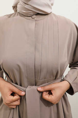 Asimetrik Nervür Detaylı Elbise Vizon - 8