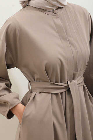 Asimetrik Nervür Detaylı Elbise Vizon - 10