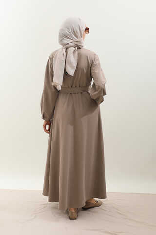 Asimetrik Nervür Detaylı Elbise Vizon - 12