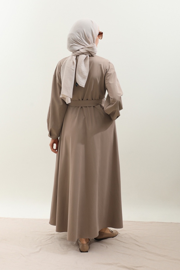 Asimetrik Nervür Detaylı Elbise Vizon - 12